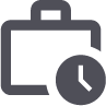 Briefcase icon with a clock symbol representing work hours or schedules.